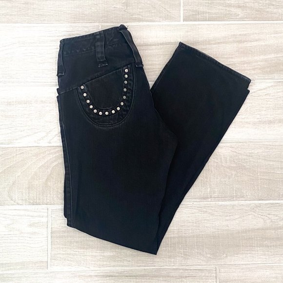 Vintage GHG Mid-Rise Straight Leg Studded Pocket Jeans in Black Denim Size 29 - Picture 3 of 15
